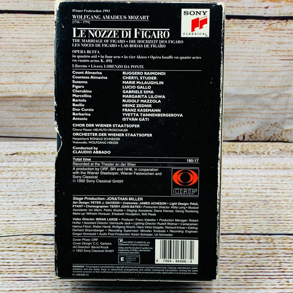 Sony Classical Mozart Le Nozze Di Figaro‎ Opera [VHS Set 1993] Claudio Abbado